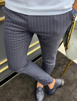 Men's Trousers Chinos Chino Pants Pocket Stripe Comfort Business Daily Streetwear Fashion Basic Khaki Gray