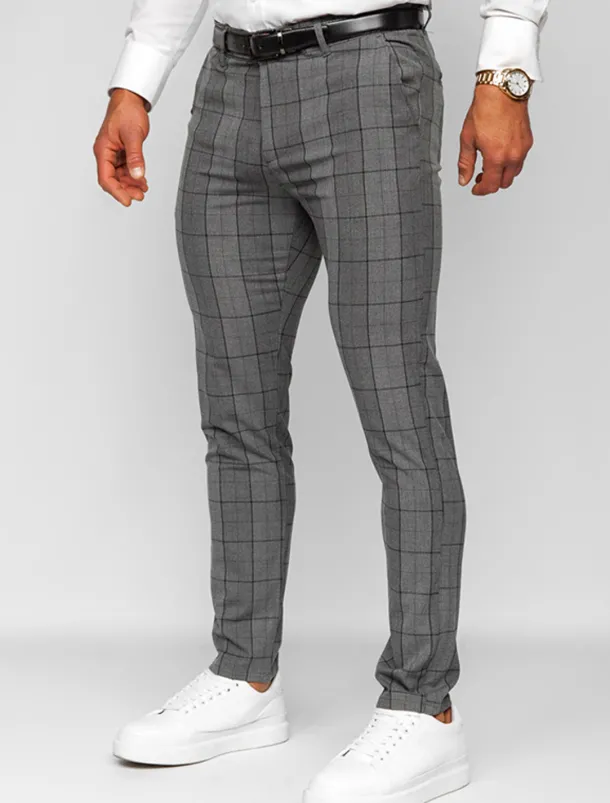 Men's Trousers Chinos Chino Pants Pocket Plaid Comfort Breathable Outdoor Daily Going out Fashion Casual Dark Gray Grey