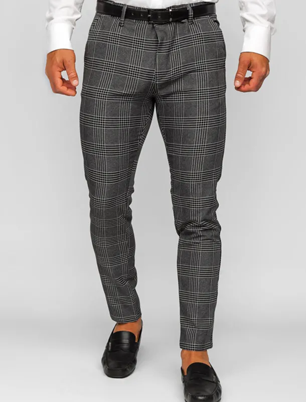 Men's Trousers Chinos Chino Pants Pocket Plaid Comfort Breathable Outdoor Daily Going out Fashion Casual Dark Gray Grey