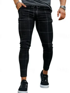 Men's Trousers Chinos Chino Pants Pocket Plaid Comfort Breathable Business Daily Fashion Casual Black