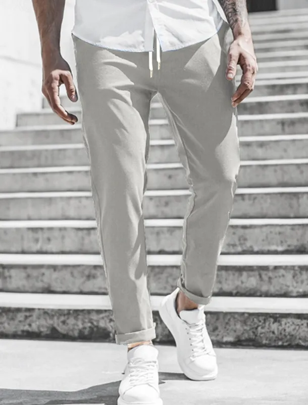 Men's Trousers Chinos Cropped Pants Casual Pants Buttons Pocket Plain Comfort Formal Party Work Fashion Classic Style ArmyGreen Black Micro-elastic