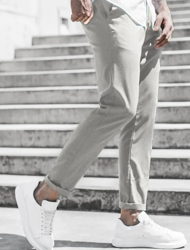 Men's Trousers Chinos Cropped Pants Casual Pants Buttons Pocket Plain Comfort Formal Party Work Fashion Classic Style ArmyGreen Black Micro-elastic