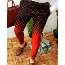 Men's Trousers Chinos Jogger Pants Patchwork Zipper Pocket Graphic Prints Geometry Business Casual Trousers Punk & Gothic Slim Yellow Red Micro-elastic