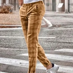 Men's Trousers Chinos Jogger Pants Plaid Dress Pants Pocket Straight Leg Plaid Comfort Breathable Casual Daily Streetwear Sports Fashion Yellow Blue Micro-elastic