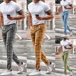 Men's Trousers Chinos Jogger Pants Plaid Dress Pants Pocket Straight Leg Plaid Comfort Breathable Casual Daily Streetwear Sports Fashion Yellow Blue Micro-elastic