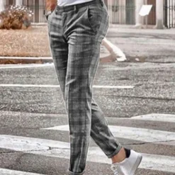 Men's Trousers Chinos Jogger Pants Plaid Dress Pants Pocket Straight Leg Plaid Comfort Breathable Casual Daily Streetwear Sports Fashion Yellow Blue Micro-elastic