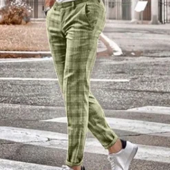 Men's Trousers Chinos Jogger Pants Plaid Dress Pants Pocket Straight Leg Plaid Comfort Breathable Casual Daily Streetwear Sports Fashion Yellow Blue Micro-elastic