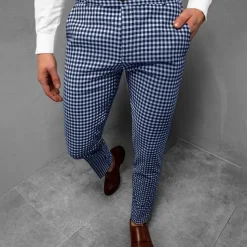 Men's Trousers Chinos Jogger Pants Plaid Dress Pants Pocket Lattice Breathable Outdoor Full Length Business Daily Classic Smart Casual Black Blue Micro-elastic