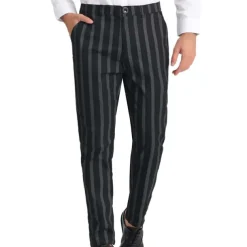 Men's Trousers Chinos Jogger Pants Pocket Straight Leg Stripe Comfort Daily Holiday Going out Fashion Classic Black Blue Micro-elastic