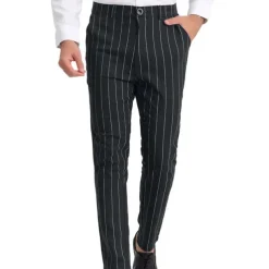 Men's Trousers Chinos Jogger Pants Pocket Straight Leg Stripe Comfort Daily Holiday Going out Fashion Classic Black Blue Micro-elastic