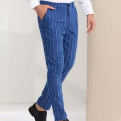 Men's Trousers Chinos Jogger Pants Pocket Straight Leg Stripe Comfort Daily Holiday Going out Fashion Classic Black Blue Micro-elastic