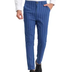Men's Trousers Chinos Jogger Pants Pocket Straight Leg Stripe Comfort Daily Holiday Going out Fashion Classic Black Blue Micro-elastic