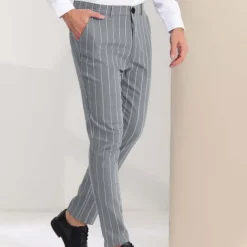 Men's Trousers Chinos Jogger Pants Pocket Straight Leg Stripe Comfort Daily Holiday Going out Fashion Classic Black Blue Micro-elastic