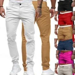 Men's Trousers Chinos Slacks Jogger Pants Straight Leg Geometry Breathable Soft Ankle-Length Home Daily Stylish Classic Style Slim Black White Mid Waist Micro-elastic