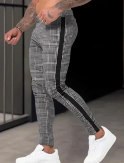 Men's Trousers Chinos Summer Pants Casual Pants Front Pocket Zip Leg Grid / Plaid Comfort Breathable Business Casual Daily Fashion Basic Brown Khaki