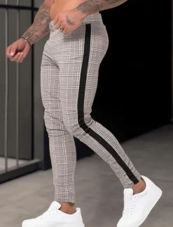 Men's Trousers Chinos Summer Pants Casual Pants Front Pocket Zip Leg Grid / Plaid Comfort Breathable Business Casual Daily Fashion Basic Brown Khaki