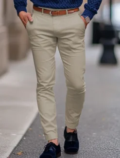 Men's Trousers Chinos Summer Pants Casual Pants Front Pocket Plain Comfort Breathable Casual Daily Holiday Fashion Basic Black White