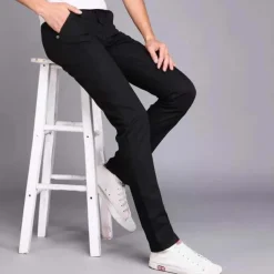 Men's Trousers Chinos Work Pants Casual Pants Pocket Straight Leg Plain Comfort Breathable Office Daily Streetwear Stylish Classic Black Wine Micro-elastic