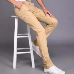 Men's Trousers Chinos Work Pants Casual Pants Pocket Straight Leg Plain Comfort Breathable Office Daily Streetwear Stylish Classic Black Wine Micro-elastic