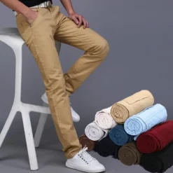 Men's Trousers Chinos Work Pants Casual Pants Pocket Straight Leg Plain Comfort Breathable Office Daily Streetwear Stylish Classic Black Wine Micro-elastic