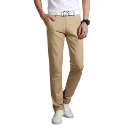 Men's Trousers Chinos Work Pants Casual Pants Pocket Straight Leg Plain Comfort Breathable Office Daily Streetwear Stylish Classic Black Wine Micro-elastic