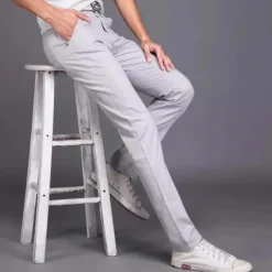 Men's Trousers Chinos Work Pants Casual Pants Pocket Straight Leg Plain Comfort Breathable Office Daily Streetwear Stylish Classic Black Wine Micro-elastic