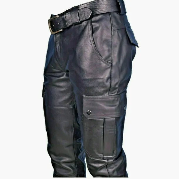 Men's Trousers Faux Leather Pants Casual Pants Multi Pocket Solid Color Nightclub Streetwear Fashion Black Red