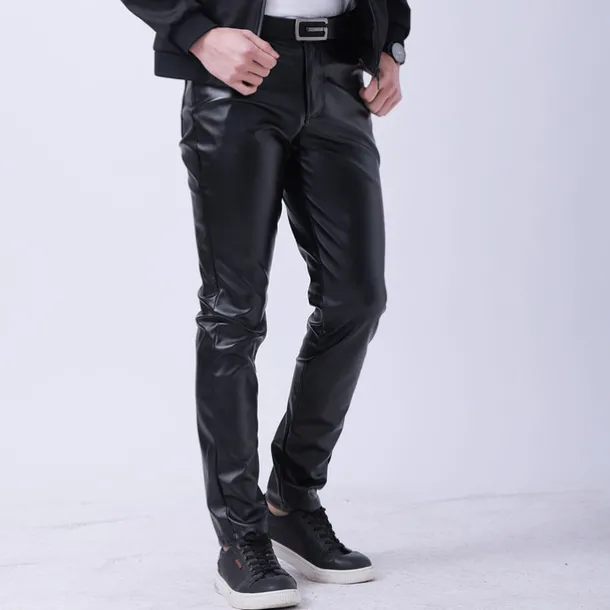 Men's Trousers Faux Leather Pants Casual Pants Pocket Straight Leg Plain Stretch Party Daily Wear Fashion Streetwear Black White