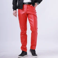 Men's Trousers Faux Leather Pants Casual Pants Pocket Straight Leg Plain Stretch Party Daily Wear Fashion Streetwear Black White