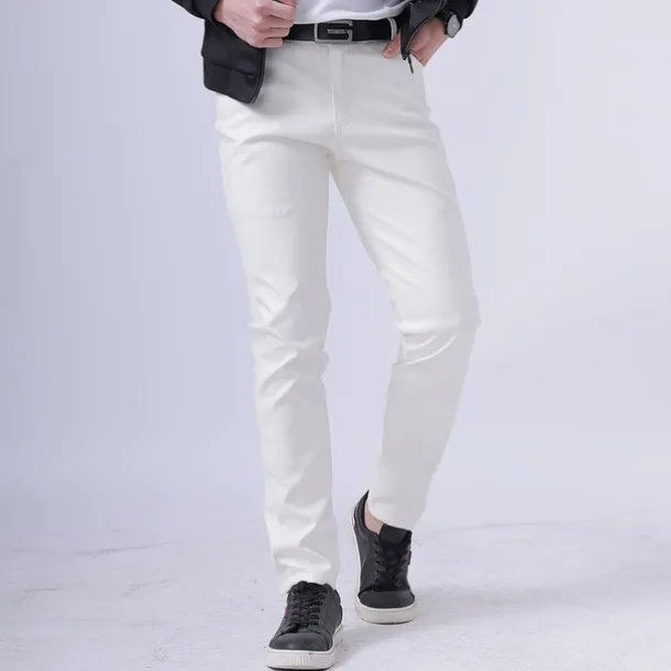 Men's Trousers Faux Leather Pants Casual Pants Pocket Straight Leg Plain Stretch Party Daily Wear Fashion Streetwear Black White