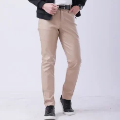 Men's Trousers Faux Leather Pants Casual Pants Pocket Straight Leg Plain Stretch Party Daily Wear Fashion Streetwear Black White