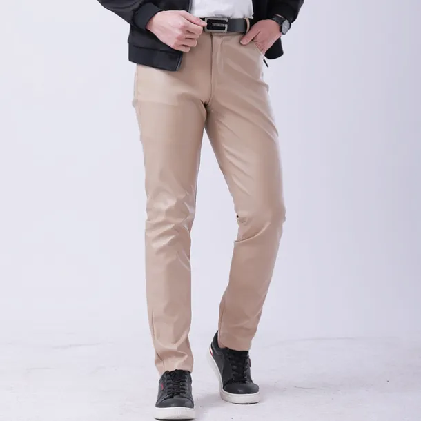 Men's Trousers Faux Leather Pants Casual Pants Pocket Straight Leg Plain Stretch Party Daily Wear Fashion Streetwear Black White