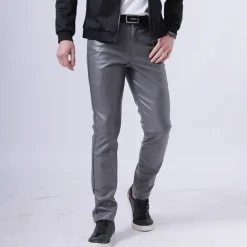 Men's Trousers Faux Leather Pants Casual Pants Pocket Straight Leg Plain Stretch Party Daily Wear Fashion Streetwear Black White