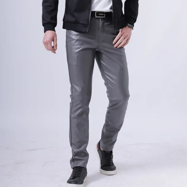 Men's Trousers Faux Leather Pants Casual Pants Pocket Straight Leg Plain Stretch Party Daily Wear Fashion Streetwear Black White
