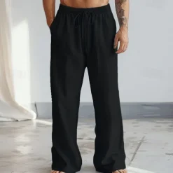 Men's Trousers Plain Full Length Casual Daily Cotton Linen Light Blue Micro-elastic