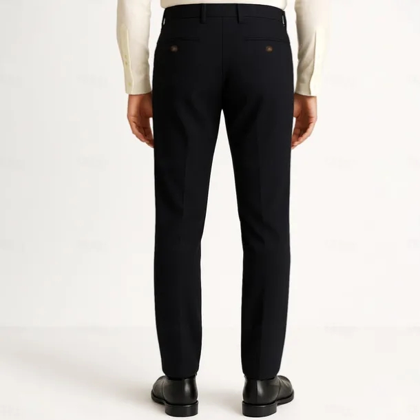 Men's Trousers Solid Color Knee Length Business Classic Style Casual Black White Inelastic