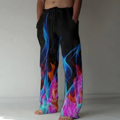 Men's Trousers Summer Pants Beach Pants Elastic Drawstring Design Front Pocket Straight Leg Graphic Prints Flame Comfort Soft Casual Daily For Vacation Linen Like Fabric Fashion Designer Yellow Blue
