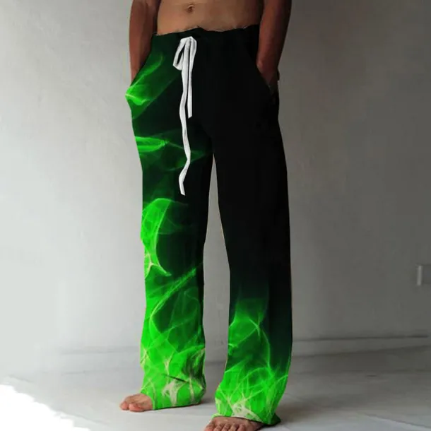 Men's Trousers Summer Pants Beach Pants Elastic Drawstring Design Front Pocket Straight Leg Graphic Prints Flame Comfort Soft Casual Daily For Vacation Linen Like Fabric Fashion Designer Yellow Blue