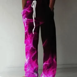 Men's Trousers Summer Pants Beach Pants Elastic Drawstring Design Front Pocket Straight Leg Graphic Prints Flame Comfort Soft Casual Daily For Vacation Linen Like Fabric Fashion Designer Yellow Blue