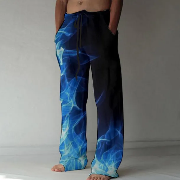 Men's Trousers Summer Pants Beach Pants Elastic Drawstring Design Front Pocket Straight Leg Graphic Prints Flame Comfort Soft Casual Daily For Vacation Linen Like Fabric Fashion Designer Yellow Blue