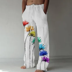 Men's Trousers Summer Pants Beach Pants Elastic Drawstring Design Front Pocket Straight Leg Graphic Prints Flower / Floral Comfort Soft Casual Daily For Vacation Linen Like Fabric Fashion Designer