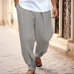 Men's Trousers Summer Pants Tapered Carrot Pants Beach Pants Front Pocket Pleats Plain Comfort Breathable Casual Daily Holiday Fashion Basic Black White