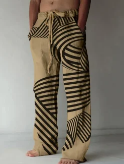Men's Trousers Summer Pants Beach Pants Drawstring Elastic Waist 3D Print Geometric Pattern Graphic Prints Comfort Casual Daily Holiday Streetwear Hawaiian White Green