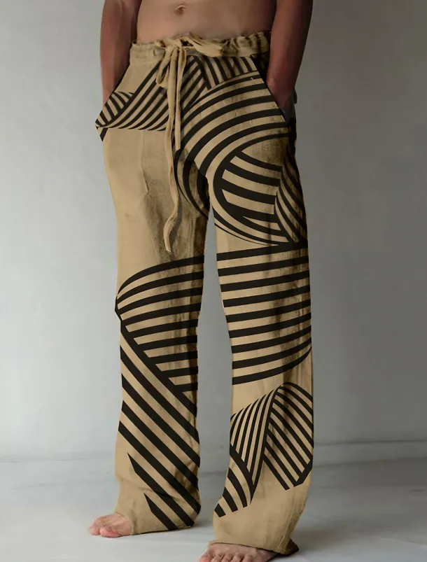 Men's Trousers Summer Pants Beach Pants Drawstring Elastic Waist 3D Print Geometric Pattern Graphic Prints Comfort Casual Daily Holiday Streetwear Hawaiian White Green