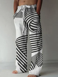 Men's Trousers Summer Pants Beach Pants Drawstring Elastic Waist 3D Print Geometric Pattern Graphic Prints Comfort Casual Daily Holiday Streetwear Hawaiian White Green