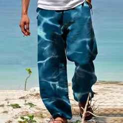Men's Trousers Summer Pants Beach Pants Drawstring Elastic Waist 3D Print Gradient Graphic Prints Comfort Casual Daily Holiday Streetwear Hawaiian Blue Green