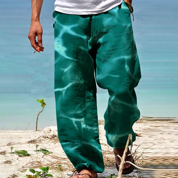 Men's Trousers Summer Pants Beach Pants Drawstring Elastic Waist 3D Print Gradient Graphic Prints Comfort Casual Daily Holiday Streetwear Hawaiian Blue Green