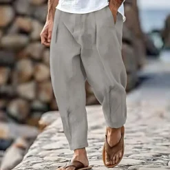 Men's Trousers Summer Pants Tapered Carrot Pants Beach Pants Front Pocket Pleats Plain Comfort Breathable Casual Daily Holiday Fashion Streetwear Black White