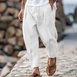 Men's Trousers Summer Pants Tapered Carrot Pants Beach Pants Front Pocket Pleats Plain Comfort Breathable Casual Daily Holiday Fashion Streetwear Black White