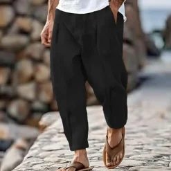 Men's Trousers Summer Pants Tapered Carrot Pants Beach Pants Front Pocket Pleats Plain Comfort Breathable Casual Daily Holiday Fashion Streetwear Black White